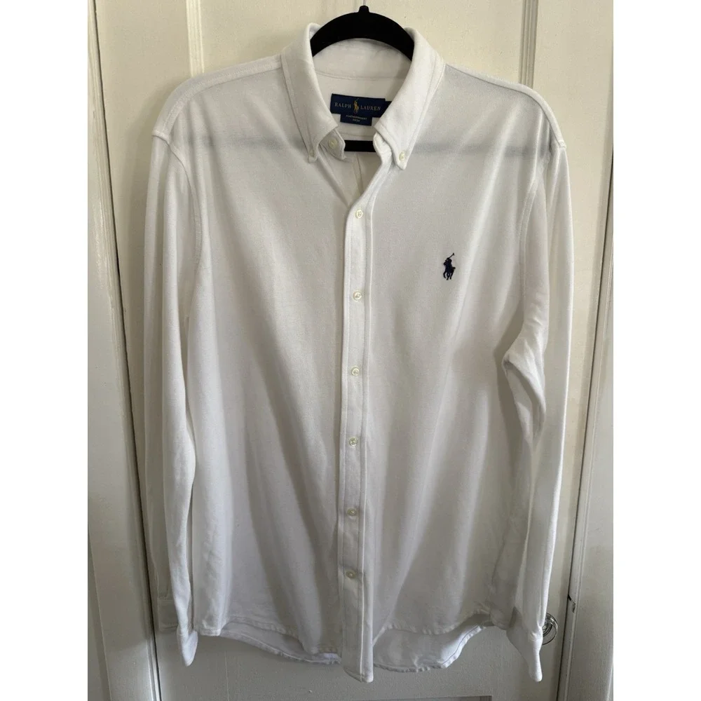 Polo Ralph Lauren Featherweight Mesh Shirt White Button Down Men's L Cotton